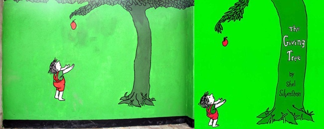Mural featuring 'The Giving Tree' by Shel Silverstein